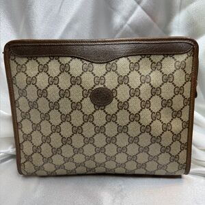 Gucci Brown and Tan GG Supreme Coated Canvas Clutch Bag